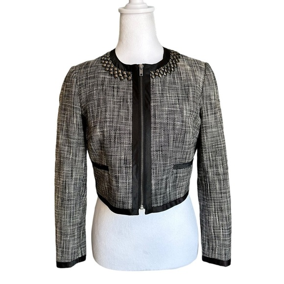 H&M Cropped Black White Blazer Size 8 - Picture 1 of 17